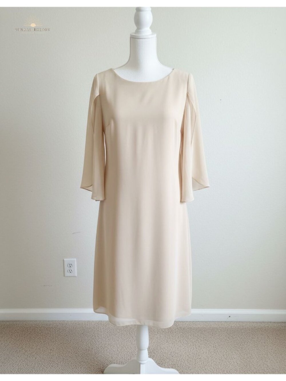 Midi Chiffon Cocktail Dress 3/4 Petal Sleeve Wedding Guest Formal